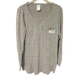 Victoria’s Secret Pink Small Sorta Nice Naughty Gray Christmas Thermal Sleep Tee
